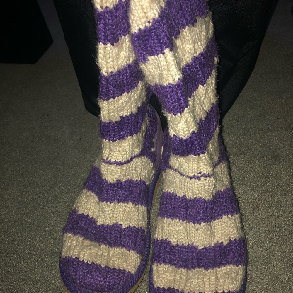 Purple & White Knit Ugg Boots